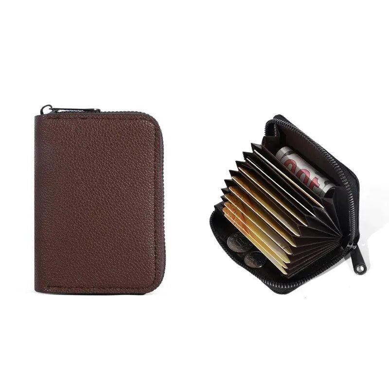 PU Card Holder Anti Demagnetization Wallet Zipper Coin Pouch — Black | KIMLUD