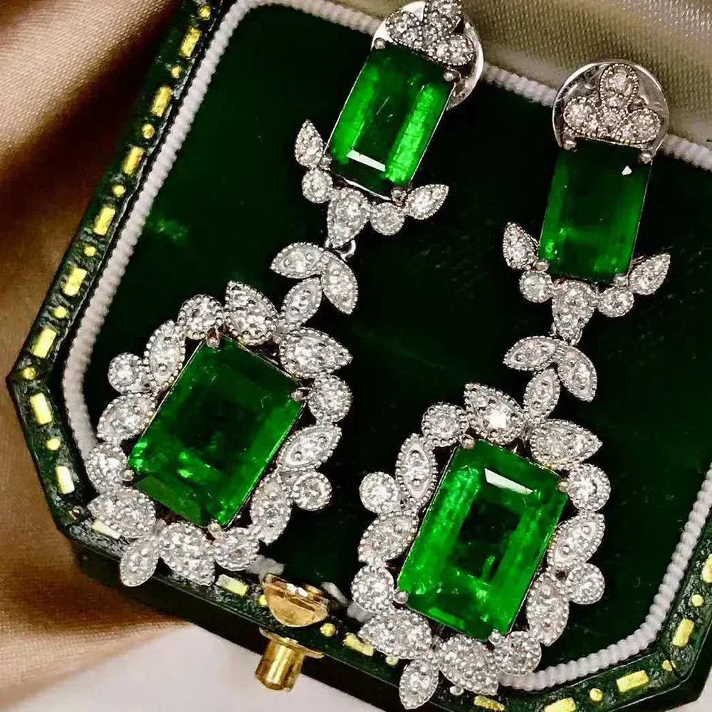 Cubic Zirconia Drop Earrings Water-Drop Inlaid — Emerald | KIMLUD