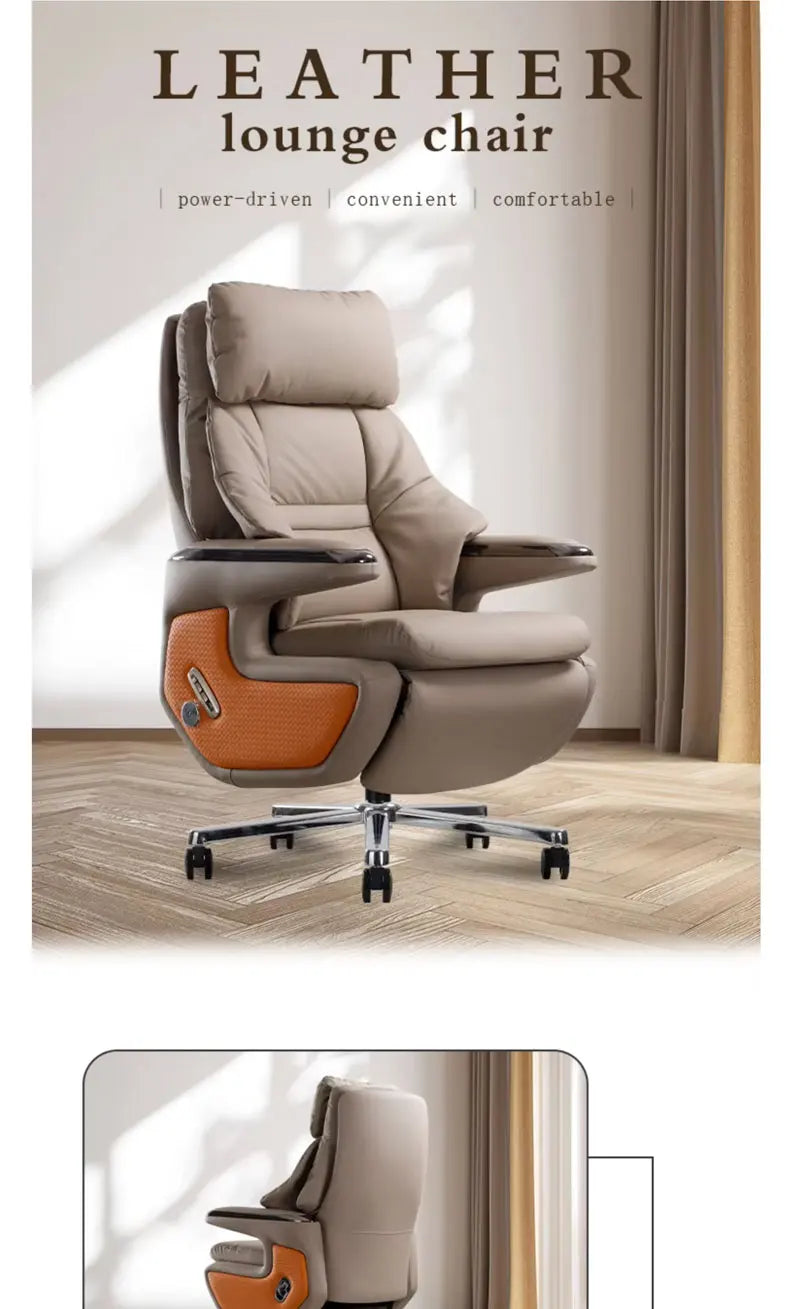 Leather Massaging Executive Office Chair — Beige | KIMLUD