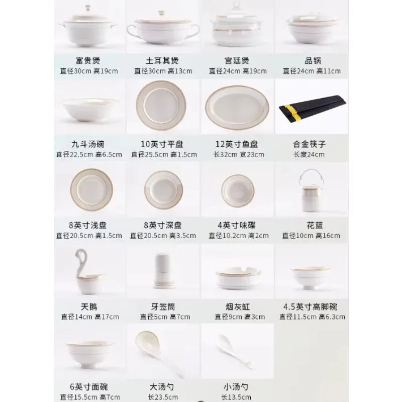 Bone China Tableware Set 60-Piece With Hand-Painted Gold Accents for Festive Tables — White with Gold Trim | KIMLUD