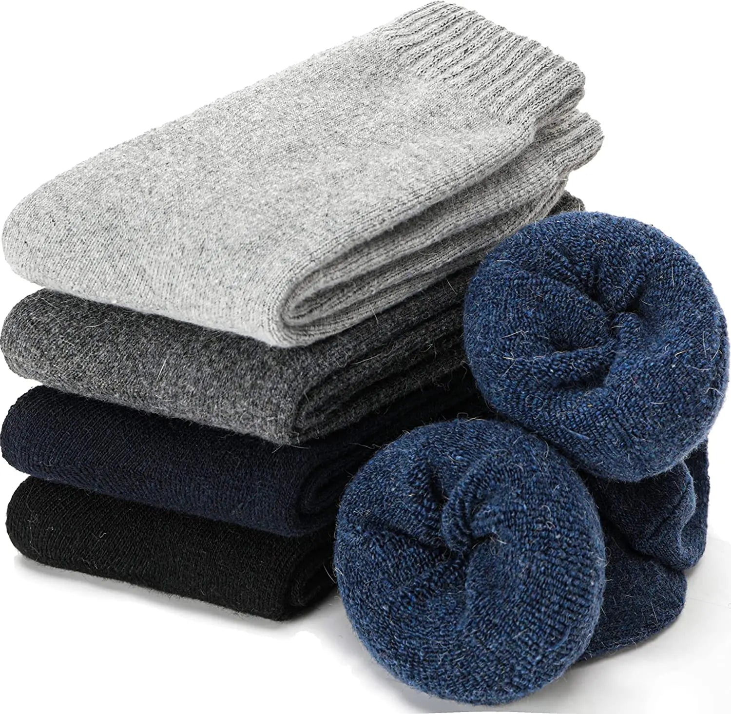 Merino Wool Socks Five-Pack Crew Thick Winter — Black | KIMLUD
