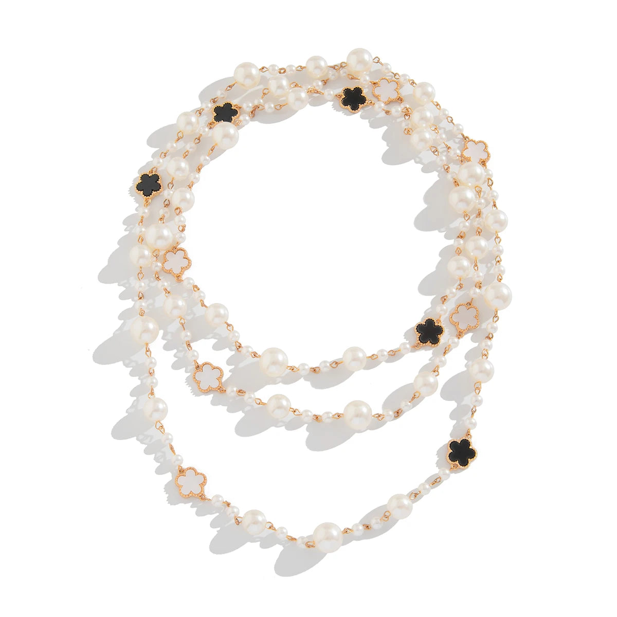Ingemark Elegant Multilayer Imitation Pearl Choker Necklace for Women Flower Adjustable Long Chain Y2K Jewelry Wed Accessories