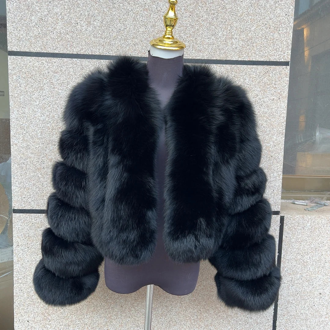 Women's fur coat, real fox skin vertical jacket, natural fox skin short clothing, long sleeved women's coat