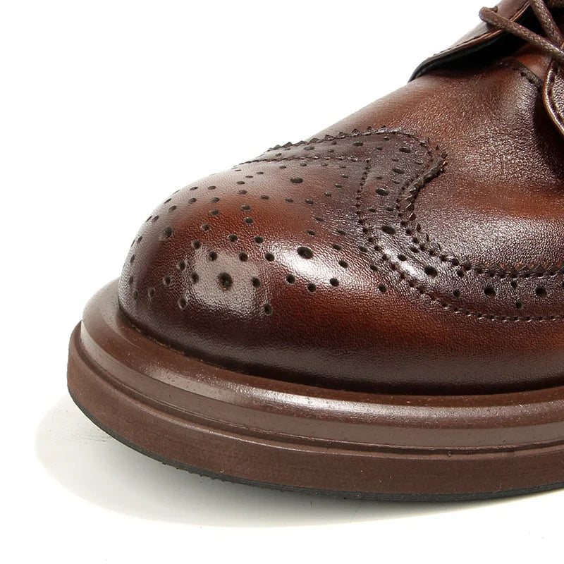 Genuine Leather Men's Block shoes Mens Business Shoes Luxury New Handmade Comfortable Man Casual Shoes Retro Men Leather Shoes