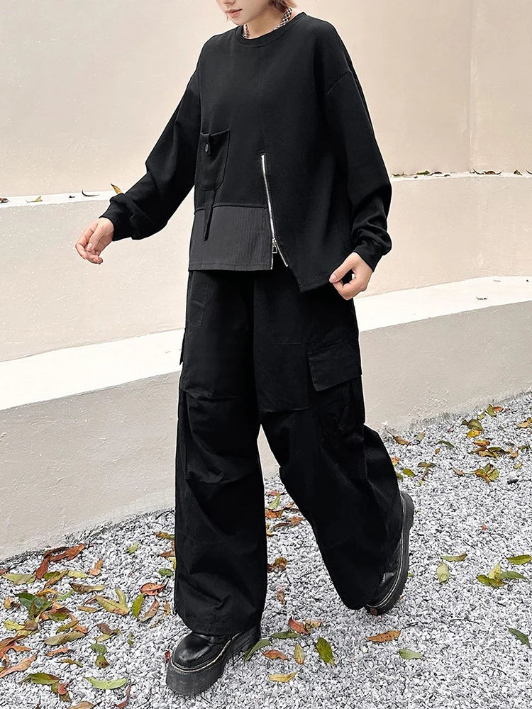 Sweatshirt - Pocket Zipper - Jersey - Black | KIMLUD