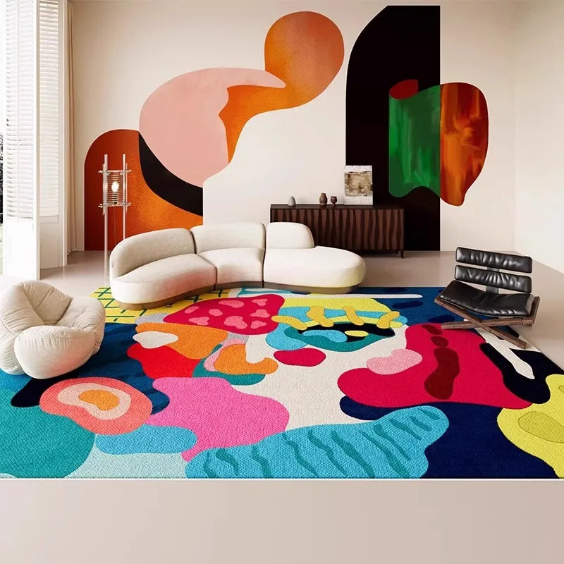 Polyester Area Rug Wilton-Inspired Machine-Woven Special-Shaped Abstract Dopamine Art — Multicolor | KIMLUD