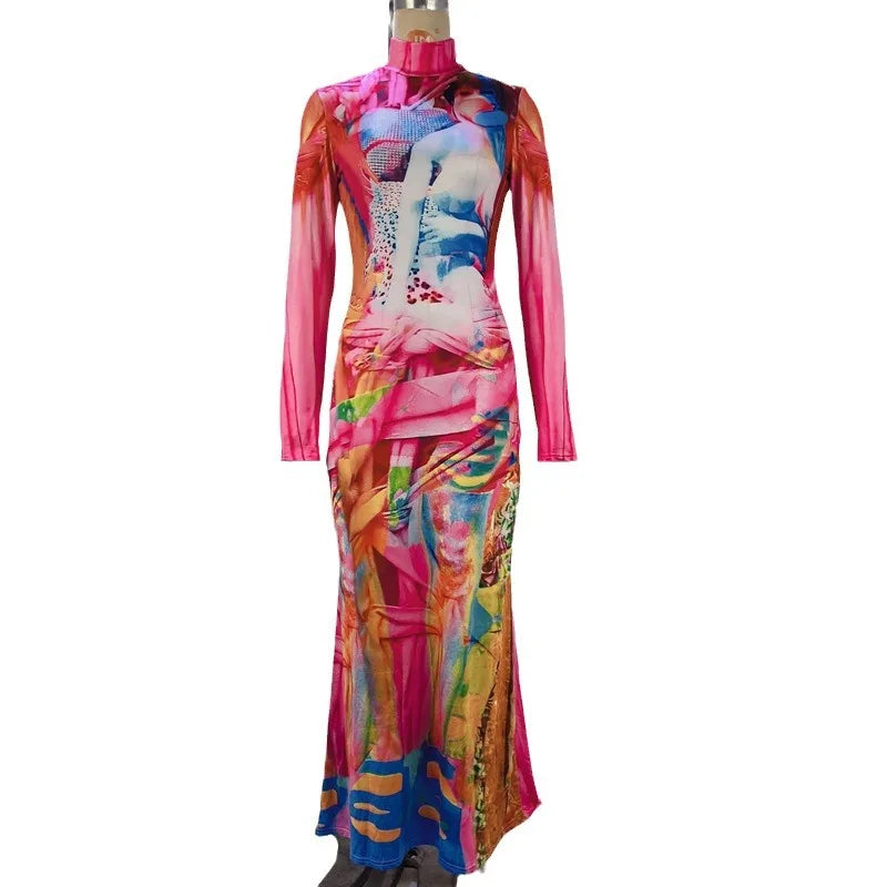 Dress – Punk Graffiti Print Bodycon – Polyester Slim Fit | KIMLUD