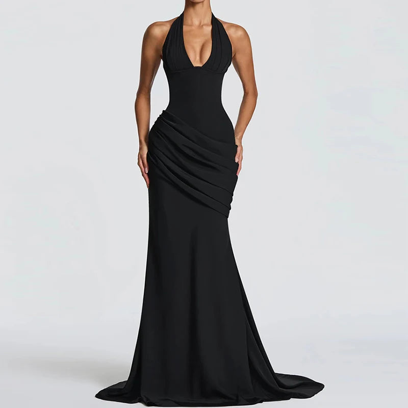 Patchwork Maxi Dress – Halter Backless – Polyester | KIMLUD