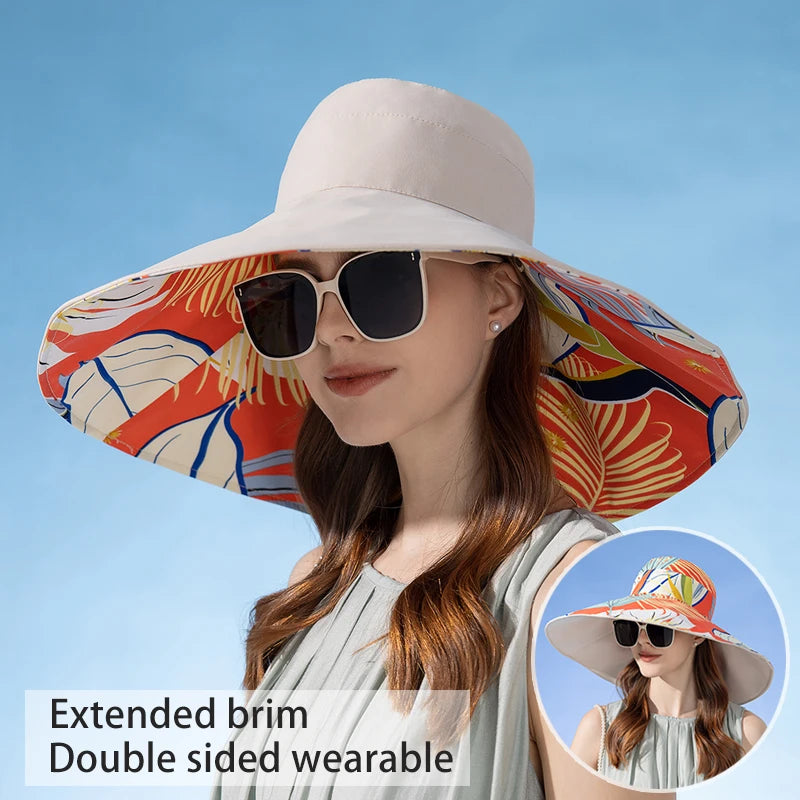 Cotton Sun Hat Double-Sided Fisherman With Enlarged Brim — Natural | KIMLUD