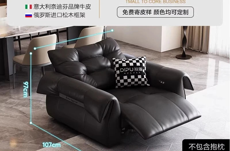 Full-Grain Leather Minimalist Multifunctional Sofa With Sculpted Modular Form — Black | KIMLUD