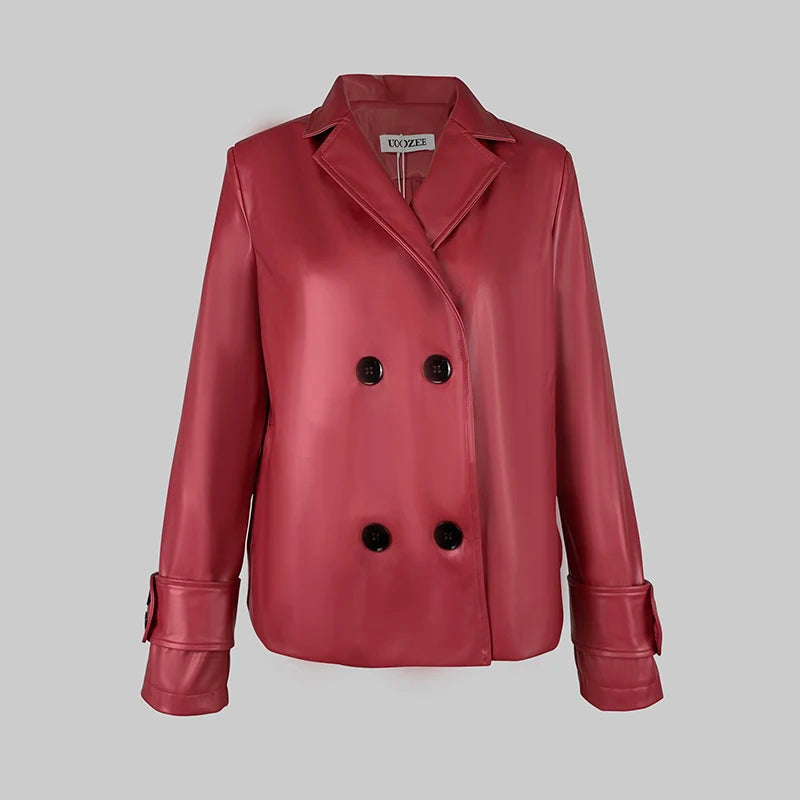 Modigirl Autumn Winter Green Faux Leather Jackets Women 2024 New Outwear Long Sleeves PU Leather Short Coats Outwear for Female