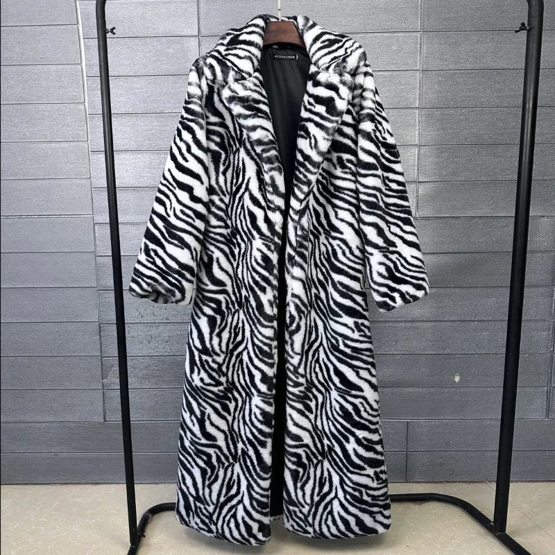 Fur Coat – Faux Rabbit Hair – Leopard Print Overcoat X-Long | KIMLUD