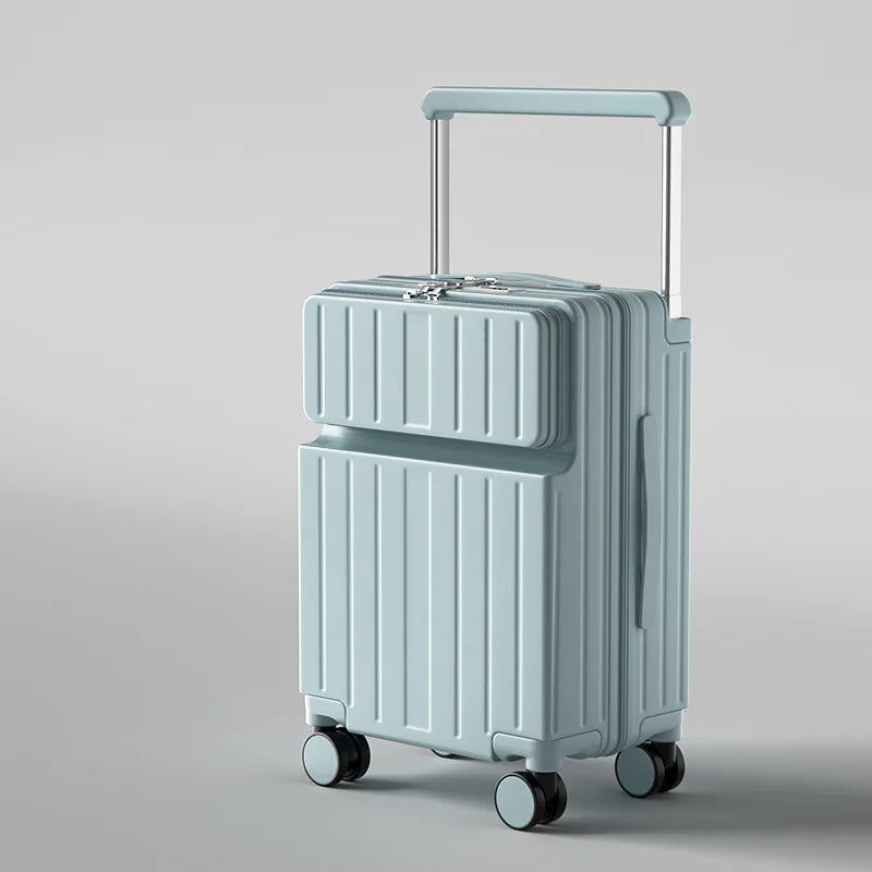 Wide tie rod suitcase Men's and women's multi-functional front opening boarding case New water cup holder Password travel case