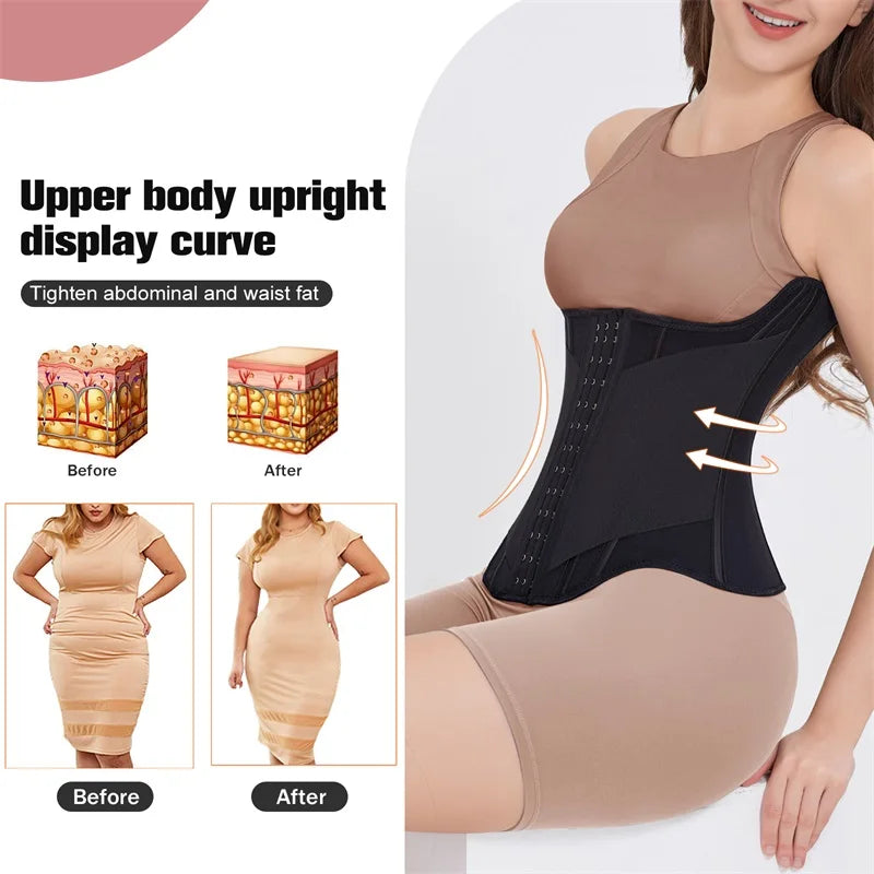 U-Shaped Waist Trainer Corset Steel Boned — Light Pink | KIMLUD