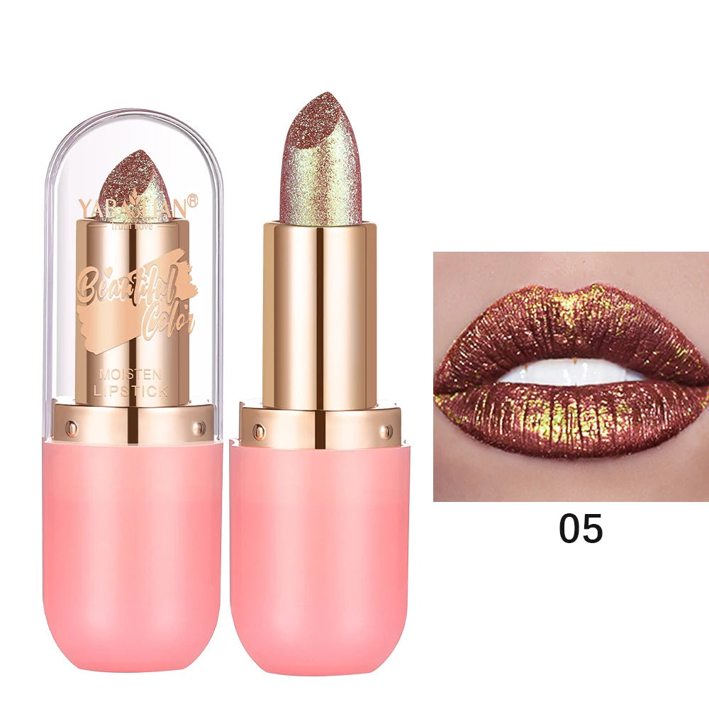 Color Changing Matte Lipstick With Glitter Diamond Finish — Metallic Violet | KIMLUD