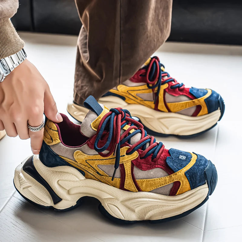 Lacing up Men's and Women's Couple Sport Shoes 2025 Thick Sole Luxury Design Casual Retro Dirty Casual Sneakers Breathable Upper