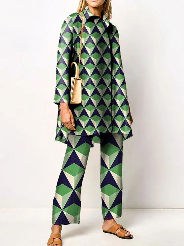 Two Piece Set – Autumn Vintage Printed – Synthetic Fiber – | KIMLUD