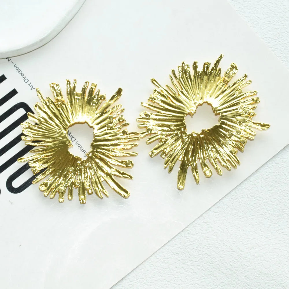 Metal Alloy Round Rhinestone Sunshine Charms Earrings — Gold | KIMLUD