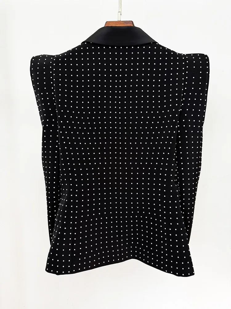 Beaded Diamond Embellished Satin Blazer Set — Black | KIMLUD
