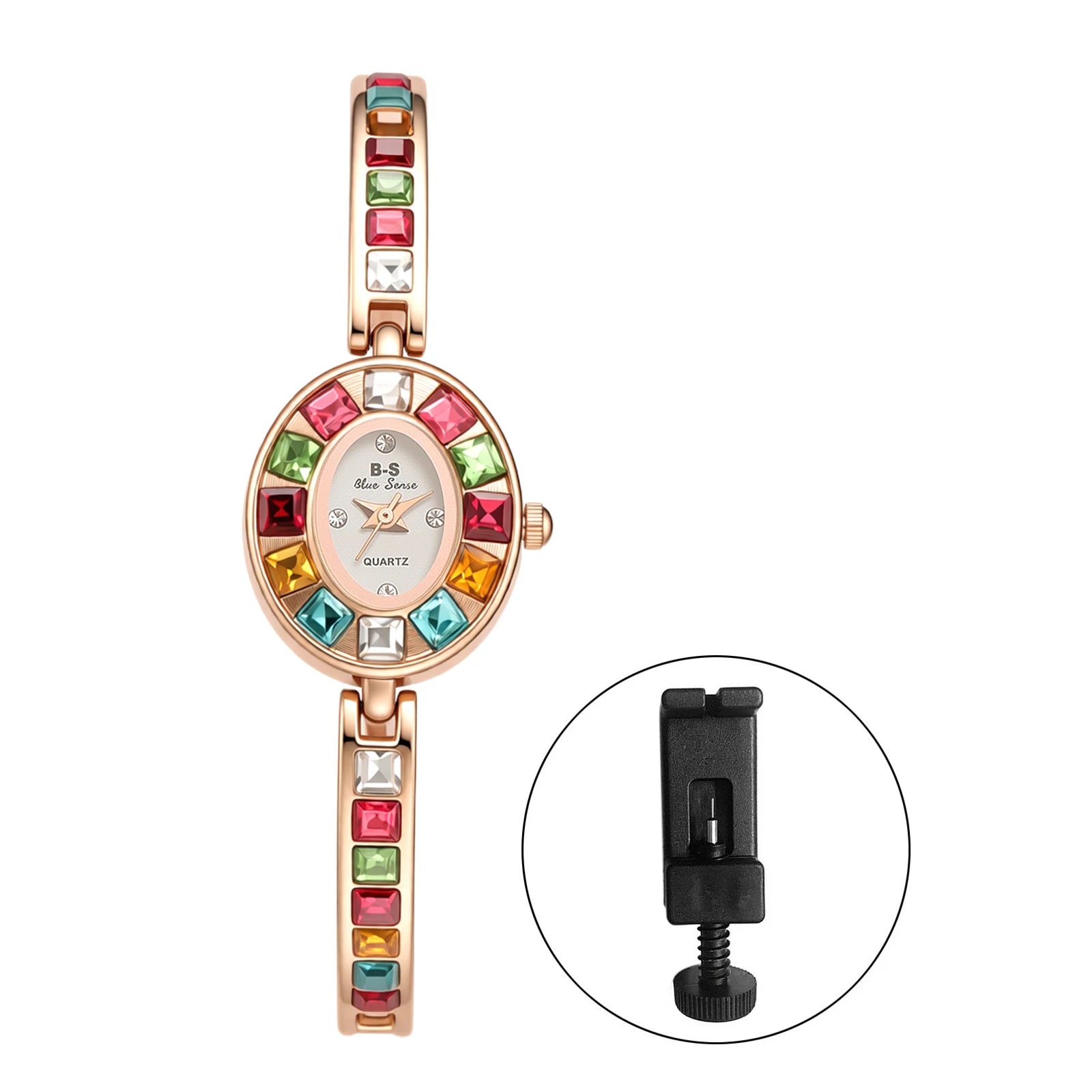 Diamond Bracelet Watch Oval Case Shell Dial — Ivory | KIMLUD