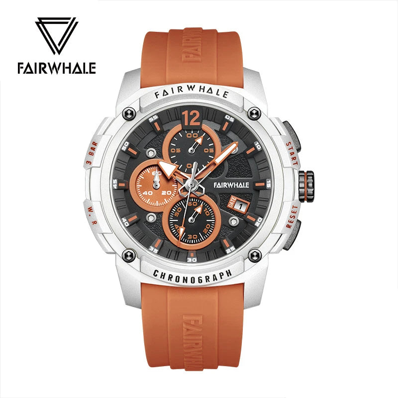 Waterproof Chronograph Watch Silicone Strap Multifunction — Black | KIMLUD