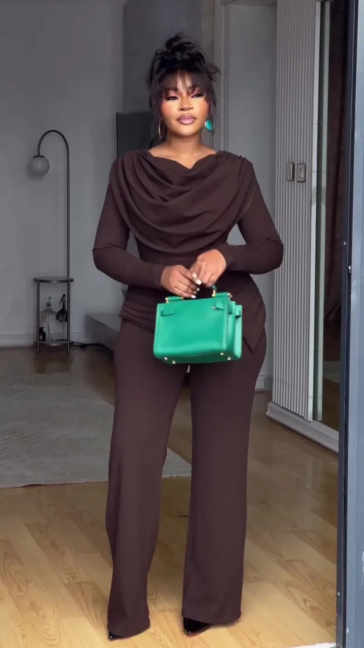 High Waist Flare Pants Jumpsuit — Zipper, Office Lady, Ankle-Length | KIMLUD