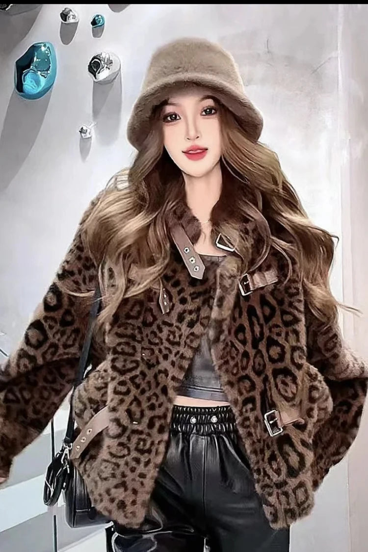Lautaro Autumn Winter Short Luxury Soft Thick Warm Colorful Leopard Print Faux Fur Coat Women Loose Casual Fluffy Jacket 2024