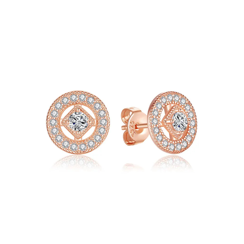 Sterling Silver Stud Hoop Earrings Crown Heart Bee — Rose Gold | KIMLUD