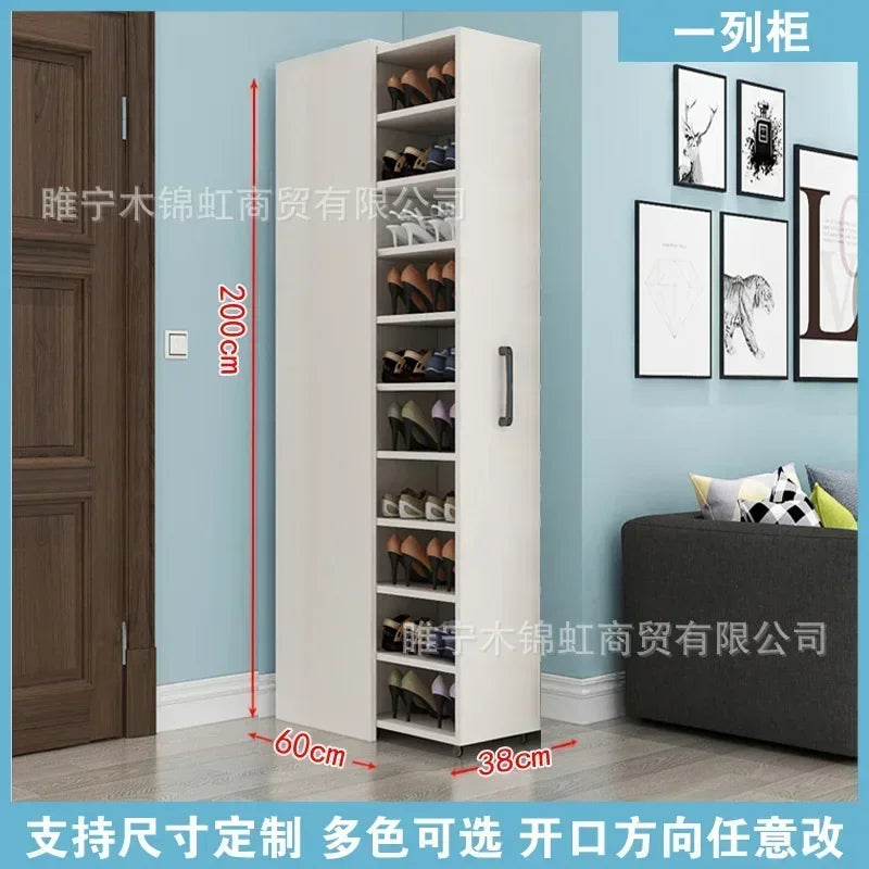 Sliding dustproof shoe cabinet, large capacity wheeled side pull shoe rack storage drawer type seam storage cabinet at home entr