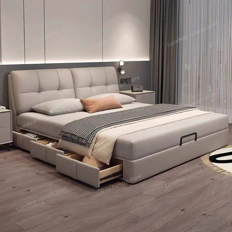 Modern Velvet Bed Headboard Set With Storage — Soft Gray | KIMLUD