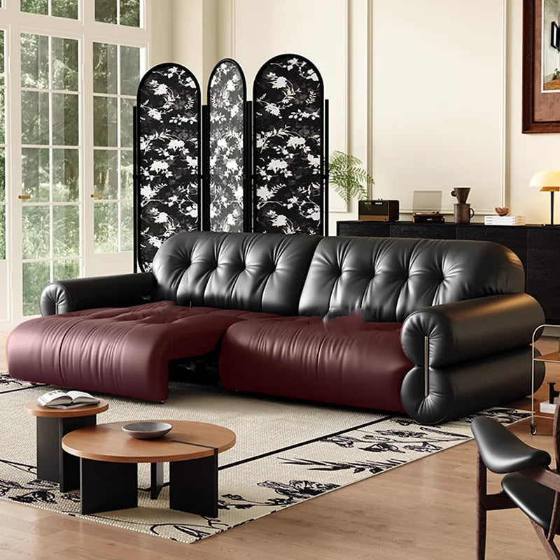 Leather Minimalist Modern Sectional Sofa With Smart Features — Black | KIMLUD