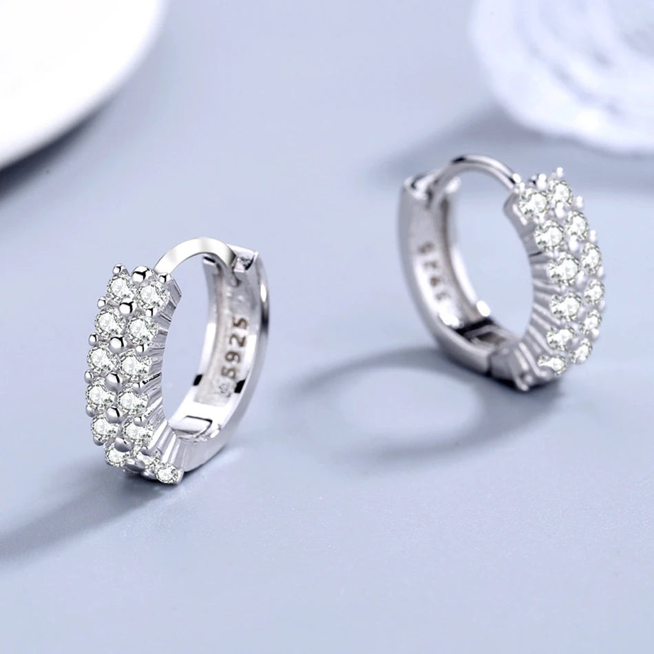 URMYLADY 925 Sterling silver needle Earrings Fashion High Quality Jewelry Double Row Crystal Zircon Round Stud - KIMLUD
