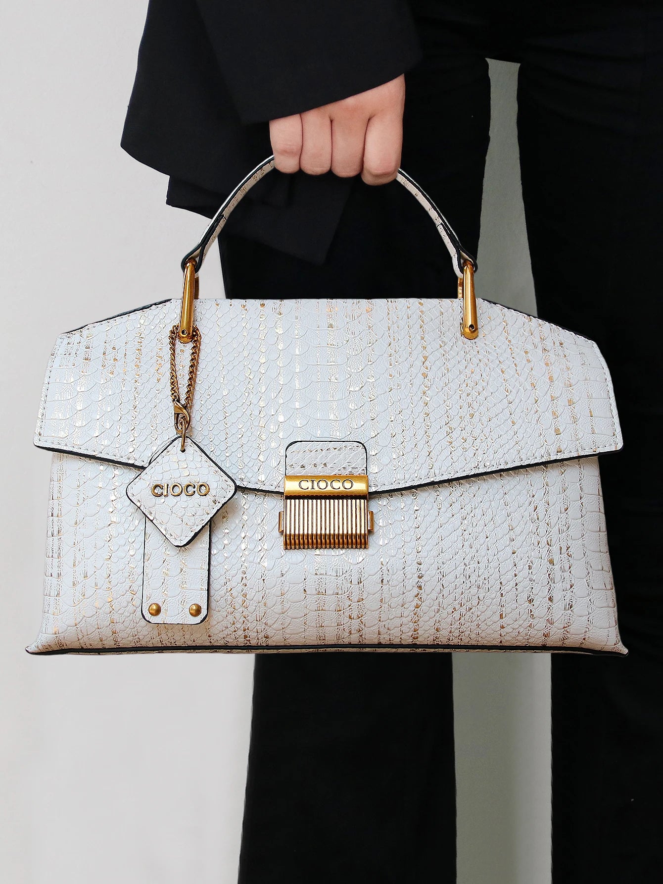 Lightweight PU Leather Serpentine Handbag — Blue | KIMLUD