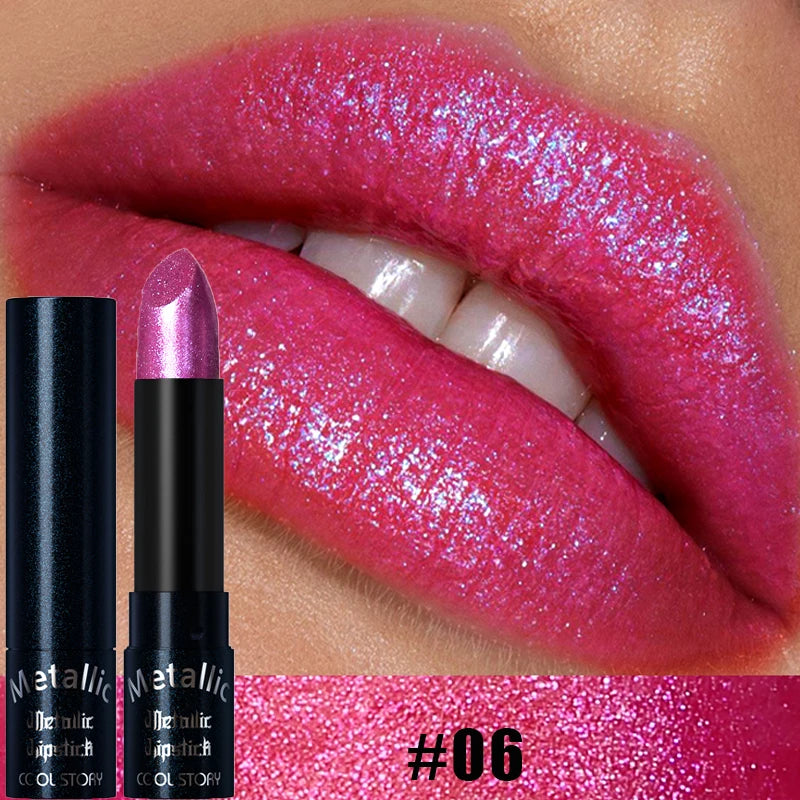 Diamond Pink Lipstick Metallic Glitter Lipstick Waterproof Shiny Pearlescent Dark Blue Red Matte Lip Gloss Halloween Lips Makeup