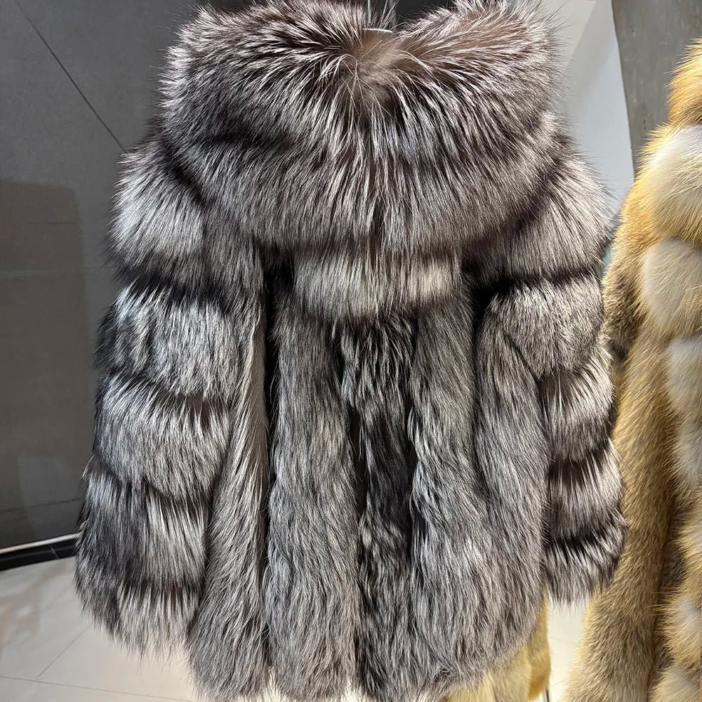 YOLOAgain Hooded Real Fox Fur Jacket Women 2025 Winter Warm Natural Fox Fur Coat Female