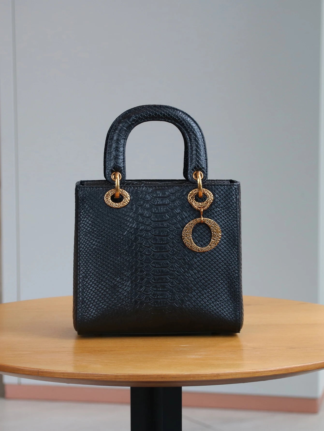 Leather Leopard Pattern Mini Handbag — Black | KIMLUD