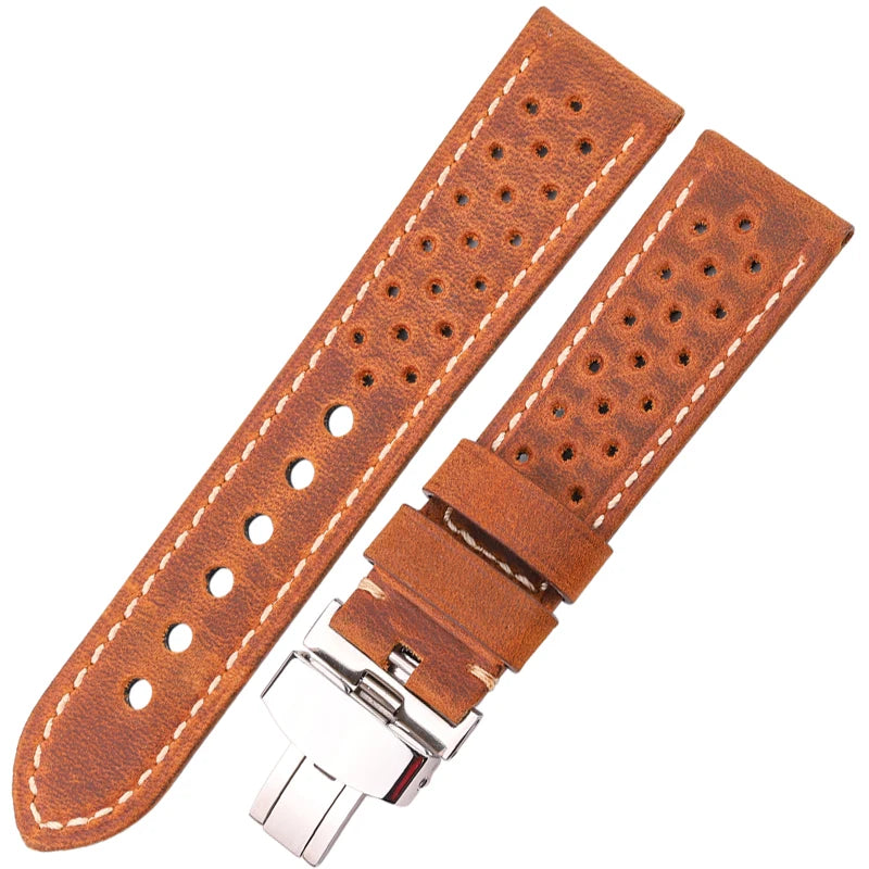 Genuine Leather Watch Band Bracelet 20mm 22mm 24mm Cowhide Vintage Watchband Deployment Clasp For Samsung Galaxy Watch 3 4 Strap