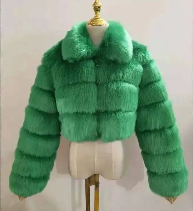 DEAT Fashion Women's Faux Fur Coat Lapel Zipper Long Sleeves Loose Thick Imitation  Fur Short Jacket Winter New 7AB6103