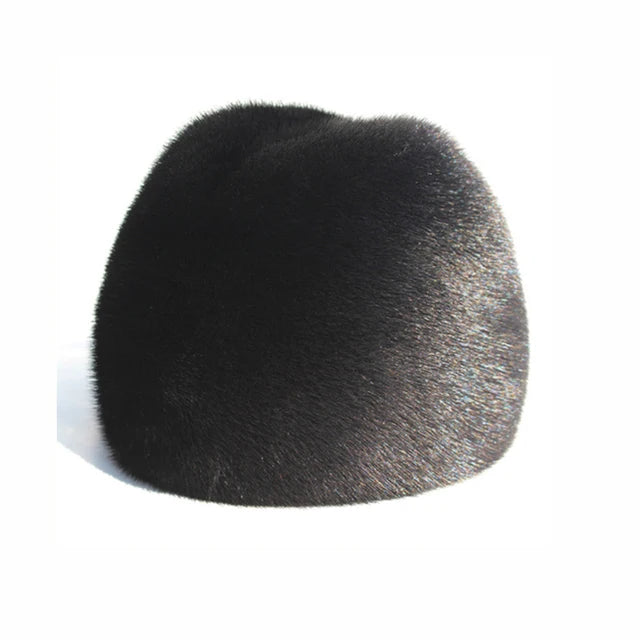Mink Fur Winter Hat — Top-Hat Crown Silhouette — Deep Black | KIMLUD