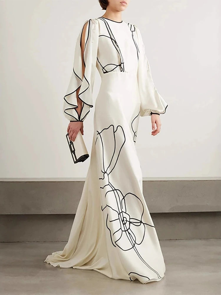 Boho Ruffle Maxi Dress - Color Block - Polyester | KIMLUD