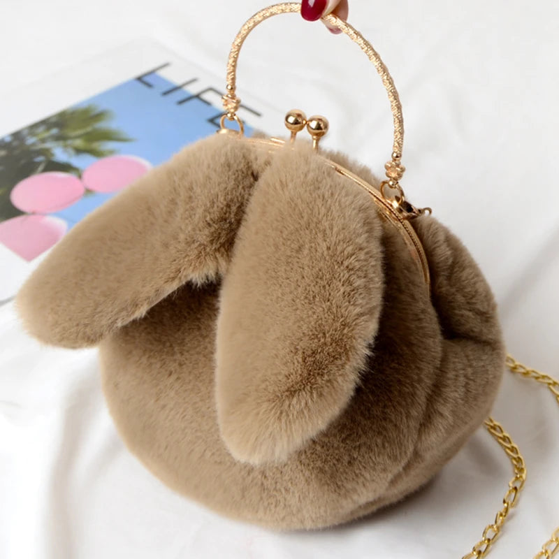 Cute Plush Rabbit Crossbody Bags for Women Korean Version Cute Purses and Handbags Girls New Rabbit Ear Shoulder Messenger Bag