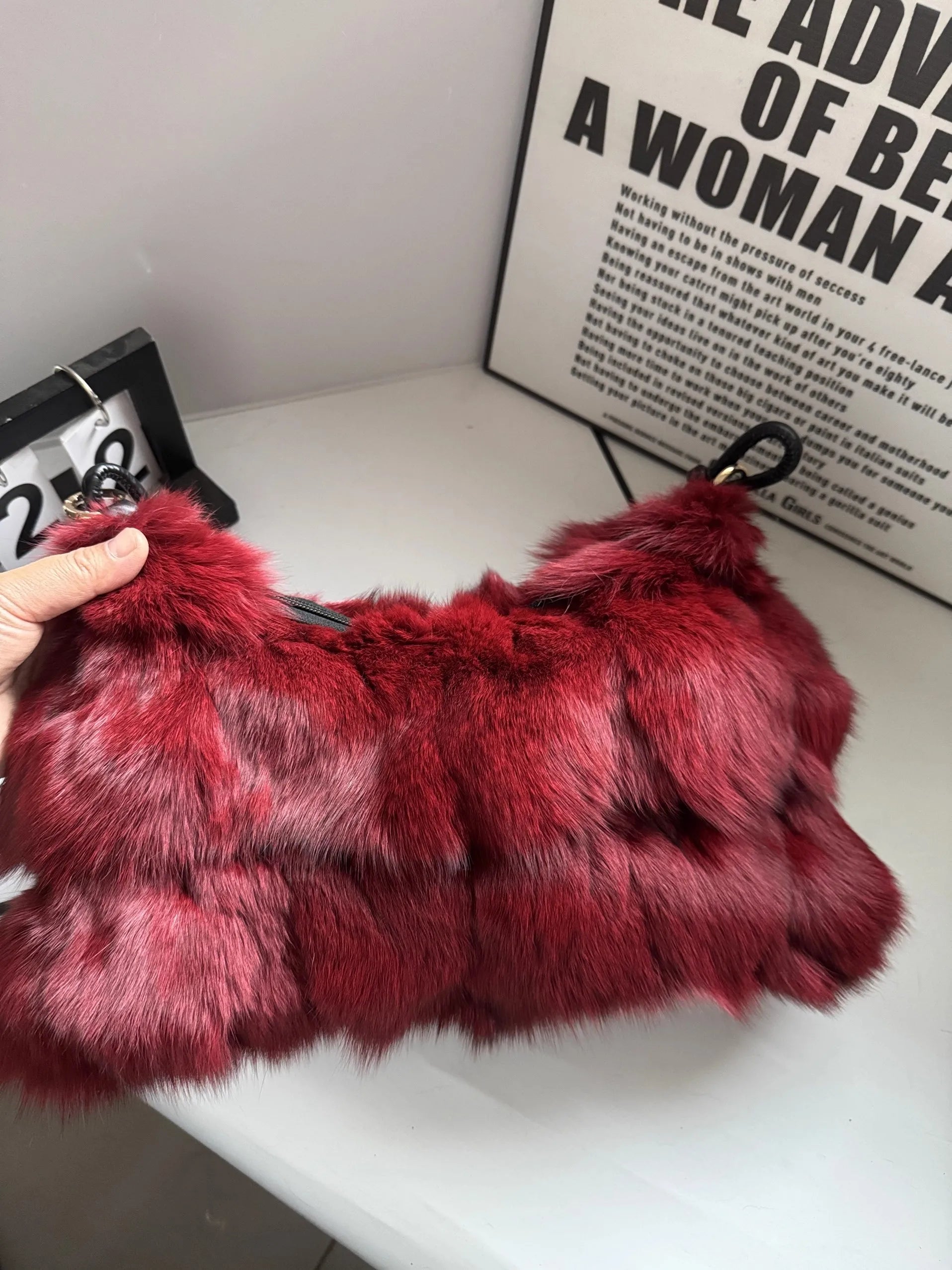 Winter Fox Fur Bag Women's  Bag Fashion  Handbag Ladies Bags Purses Women Shoulder Bag Real Silver Fox Fur Messenger Bags