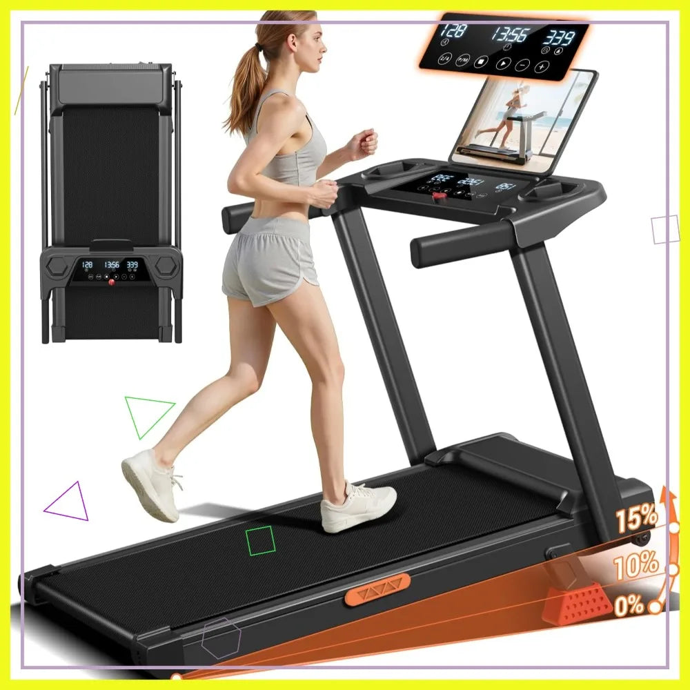 Foldable Treadmill 3-in-1 Incline 16% Quiet Motor — Grey | KIMLUD
