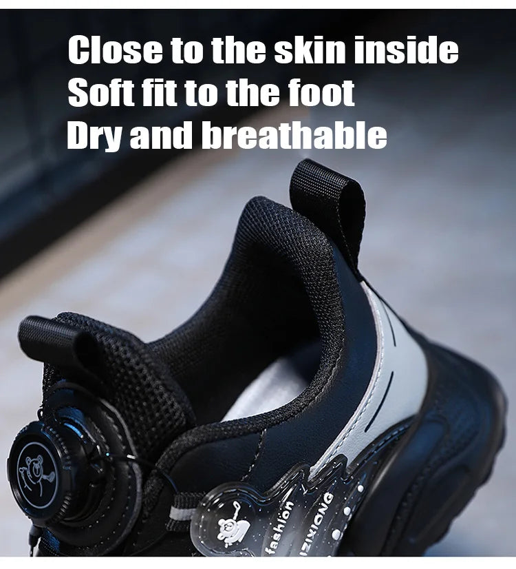 Leather Running Shoes Anti-Slip Waterproof — Black | KIMLUD