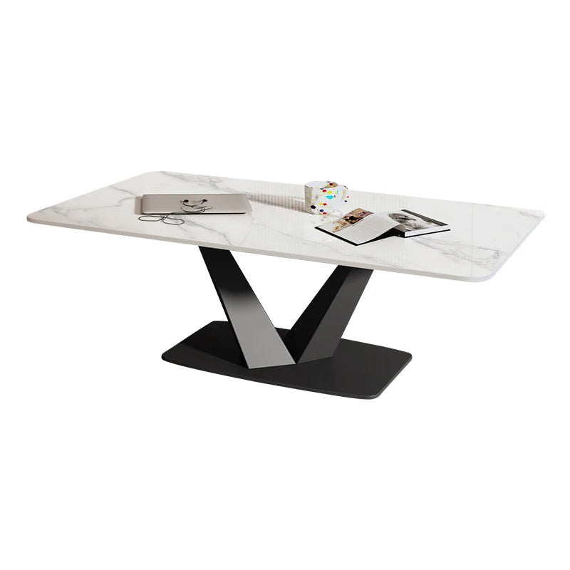 Marble Rock Slab Coffee Table Minimalist Modern Rectangle With Clean Lines — White | KIMLUD