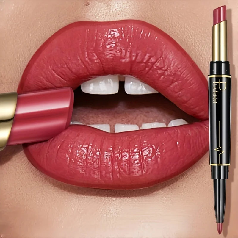 Double Ended Lip Liner and Lipstick 2 in 1, Waterproof Matte Long Lasting Smooth Lip Pen, Nude Lip Makeup for Women