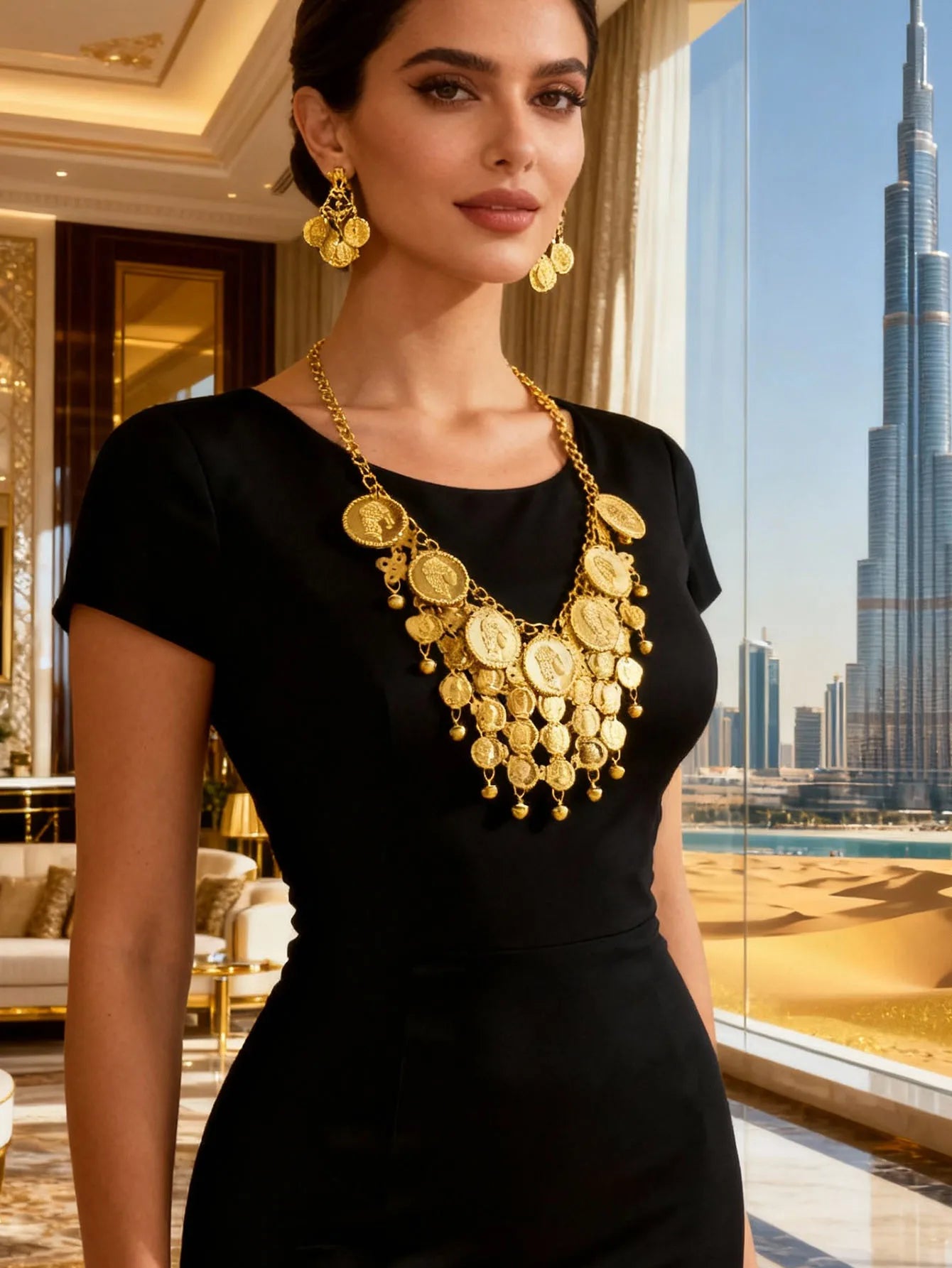 Bohemian Style Coin Bell Head Necklace — Gold | KIMLUD