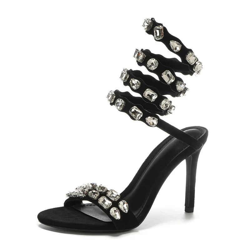 Wraparound Gladiator Sandals Crystal Embellished — Gold | KIMLUD
