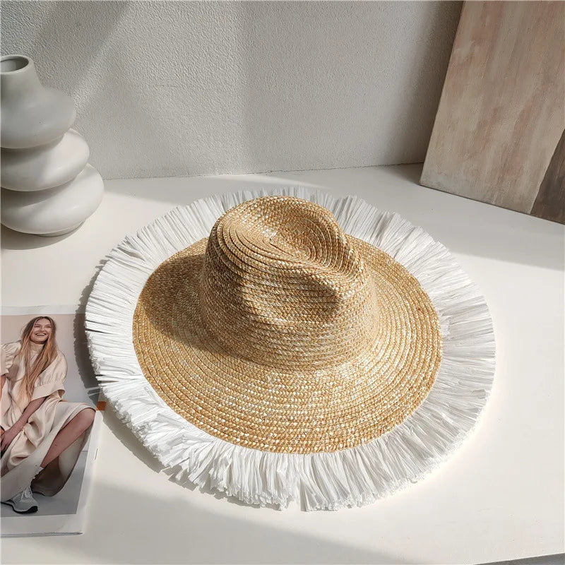 Straw summer hat Red  French elegant ladies seaside travel sun hat Hepburn style wide brim hat summer hat