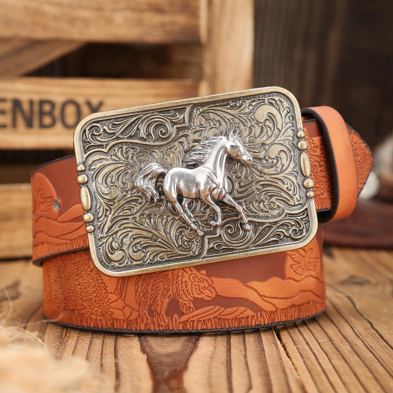 Belt - Western Buckle - PU - Brown | KIMLUD